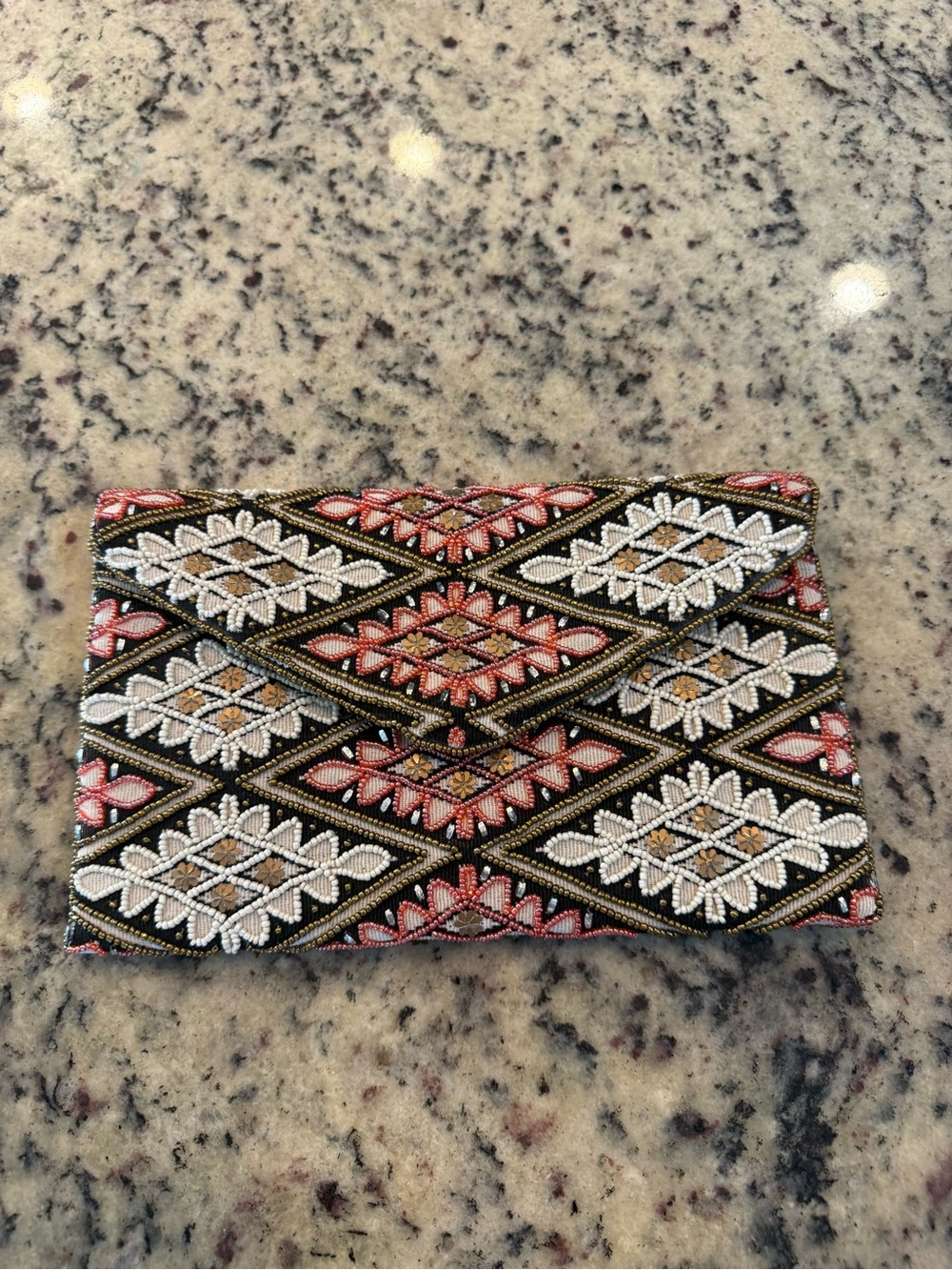 Charade Beaded Geometric Clutch - Black, White & Pink